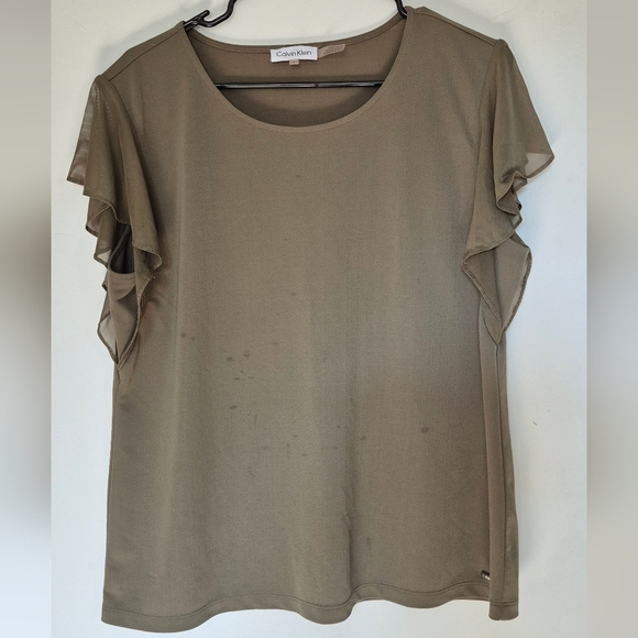 Calvin Klein Tops - Calvin Klein Green Ruffled Flutter Sleeve Blouse